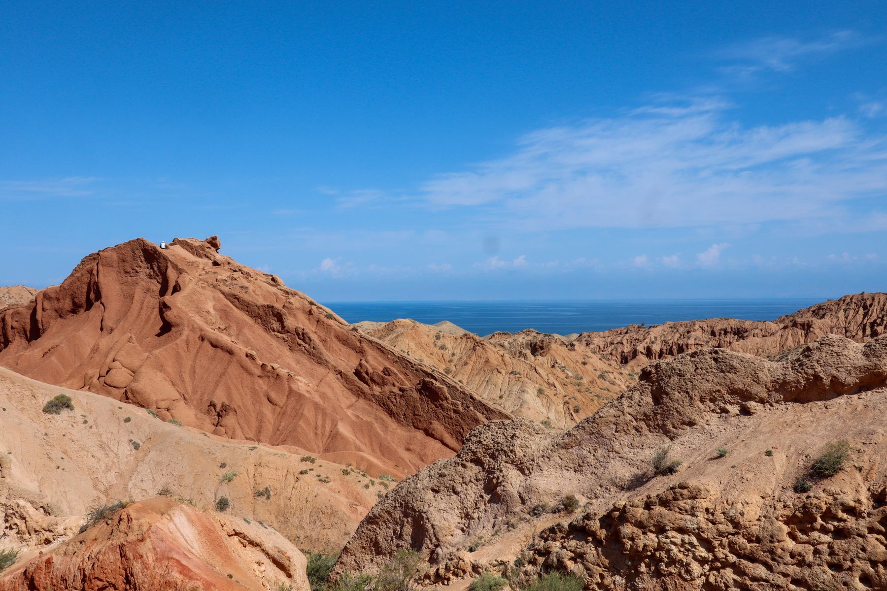 Red canyon rocks above Issyk-Kul