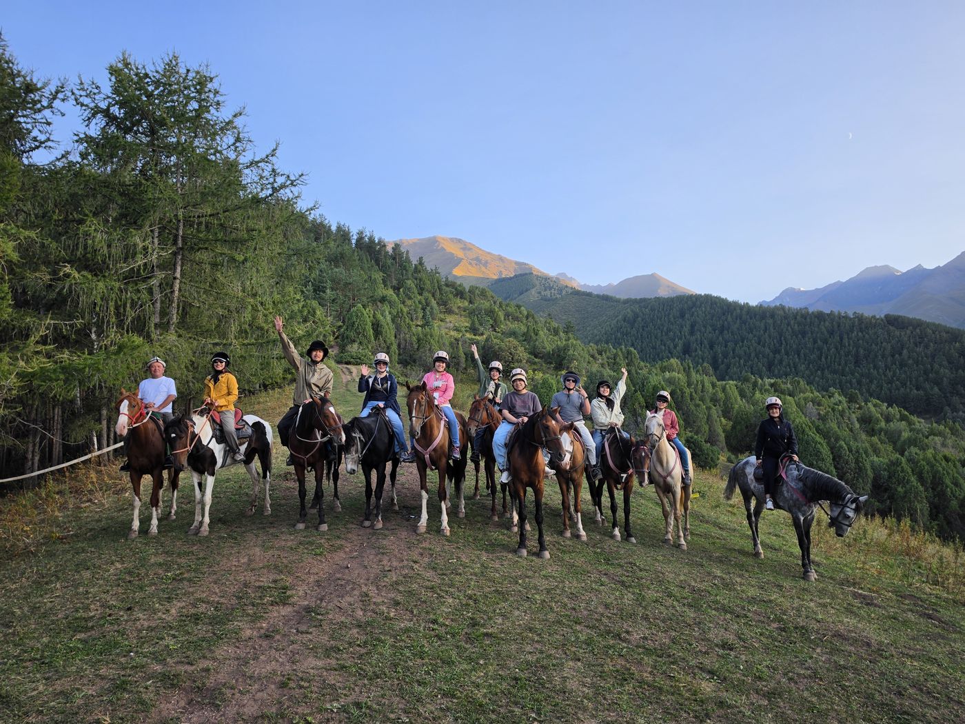 Group on horseback in a pine valley