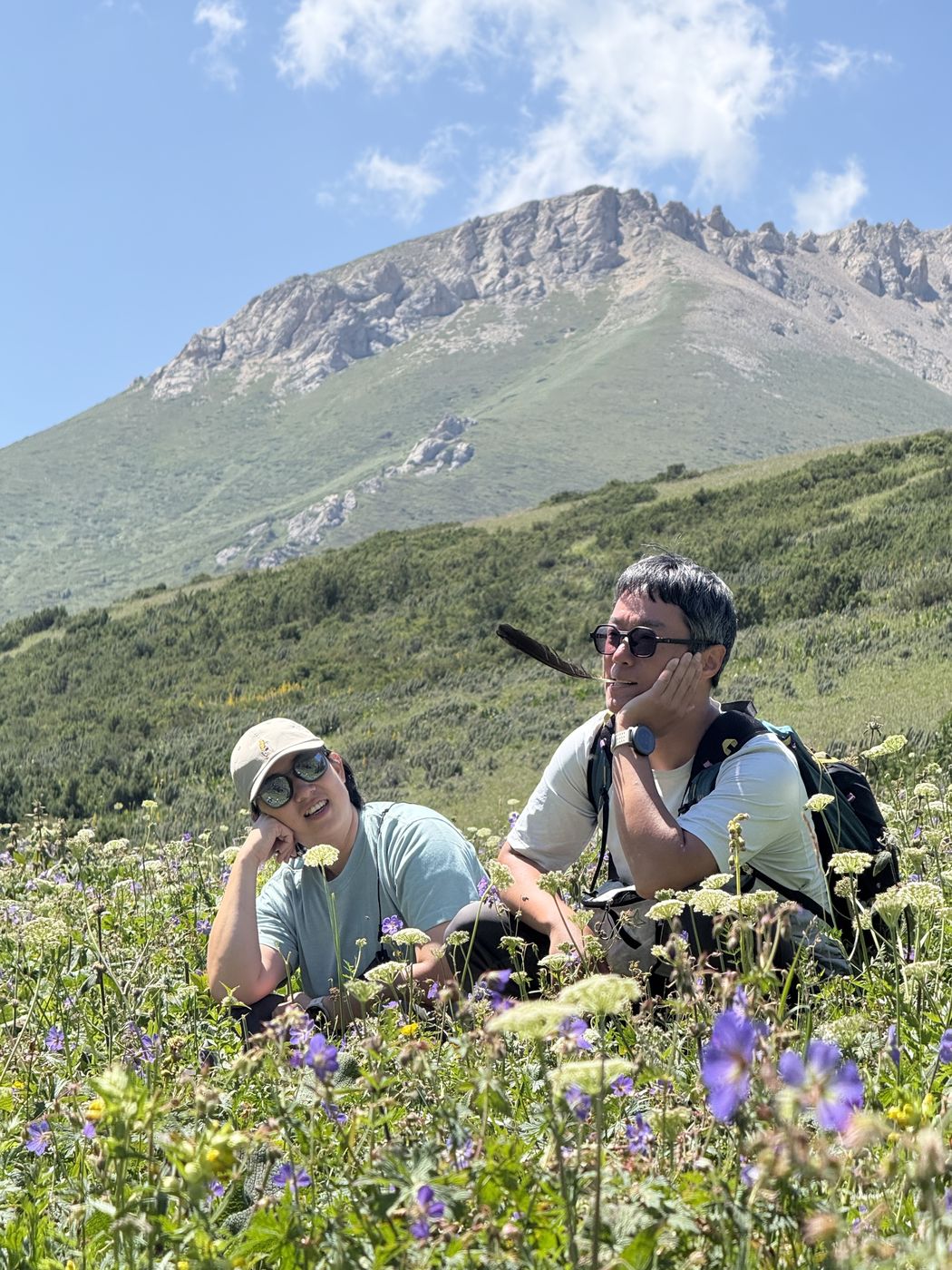 Guests resting among wildflowers