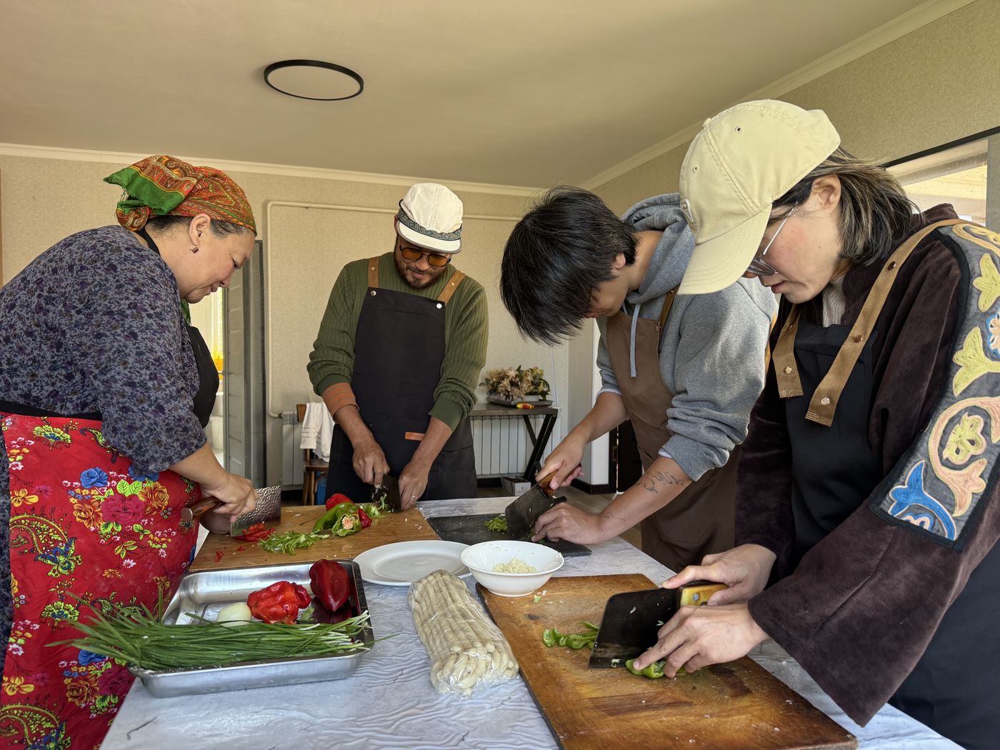 Cooking together with a host family